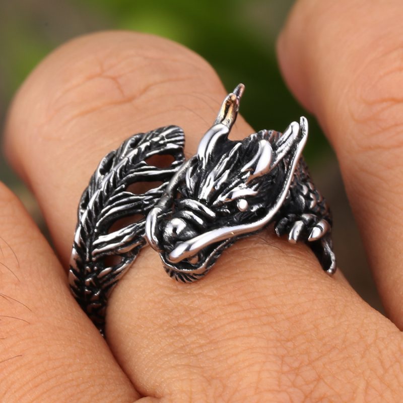 Punk Style Antique Stainless Steel Dragon Ring