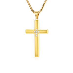 47mm Stainless Steel CZ Cross Pendant Necklace