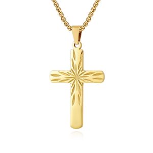 48mm Stainless Steel Flower Cross Pendant Necklace