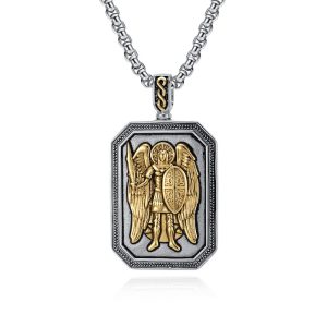 54mm Stainless Steel Angel Wings Shield Pendant Necklace