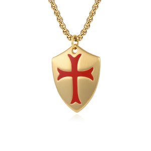 Men's Stainless Steel EF Cross Shield Pendant Necklace