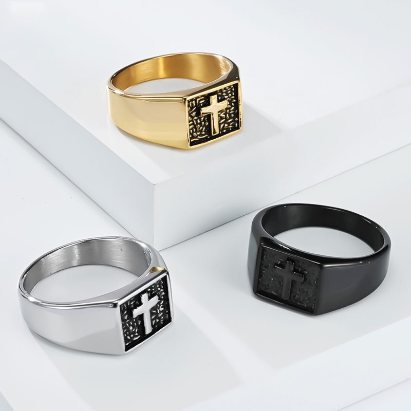 Hiphop Stainless Steel Geometric Cross Ring