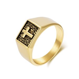 Hiphop Stainless Steel Geometric Cross Ring