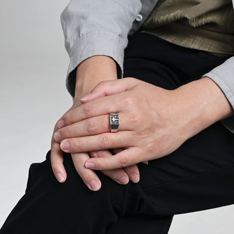 Hiphop Stainless Steel Geometric Cross Ring