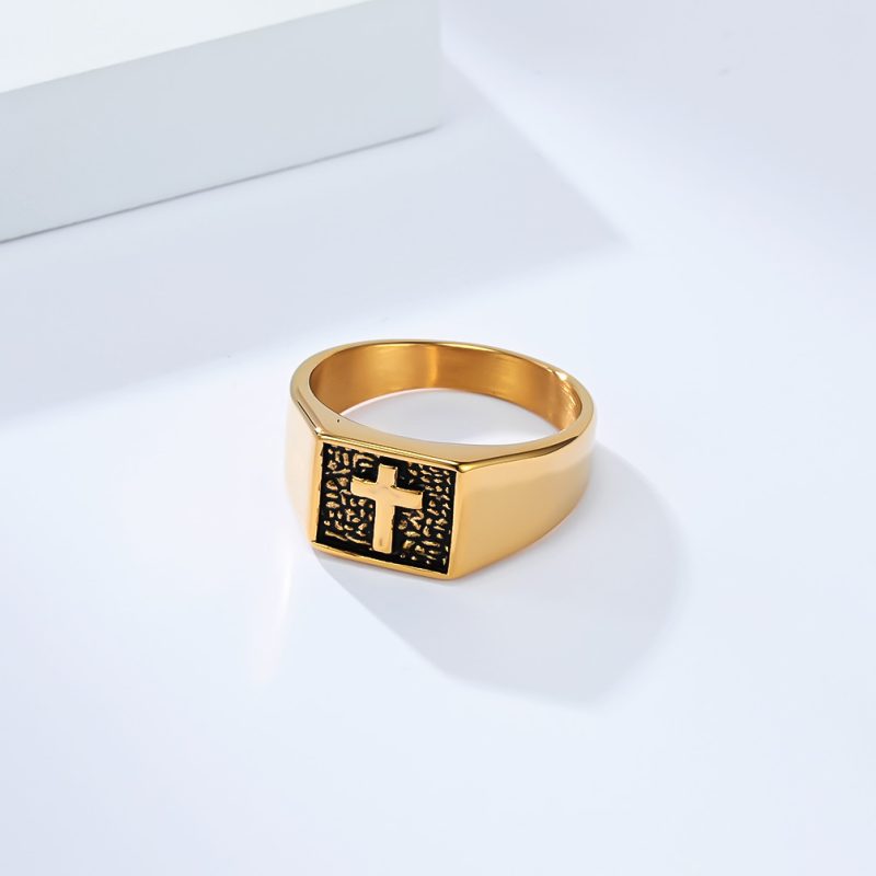 Hiphop Stainless Steel Geometric Cross Ring