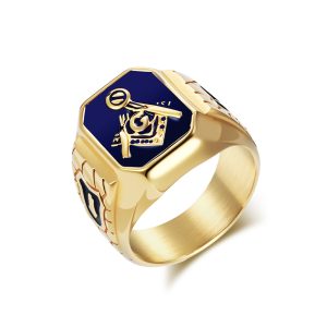 Hiphop Stainless Steel Blue Enamel Freemasonry Ring