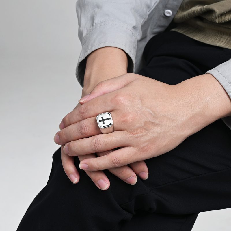 Hiphop Polished Stainless Steel Enamel Cross Ring