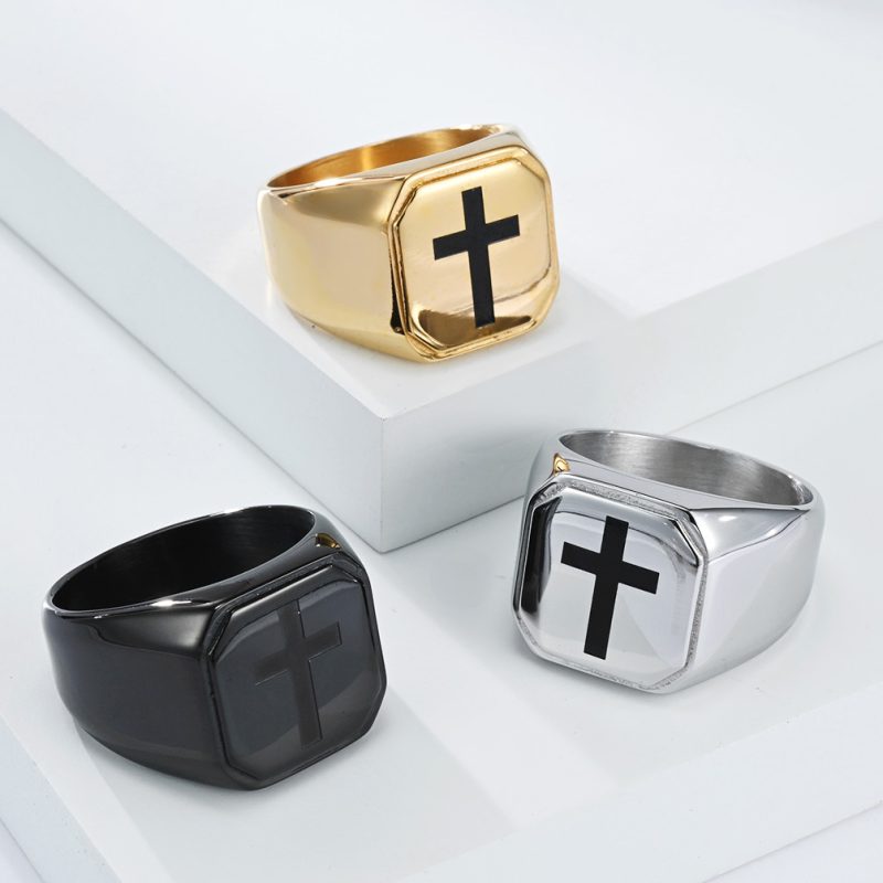 Hiphop Polished Stainless Steel Enamel Cross Ring