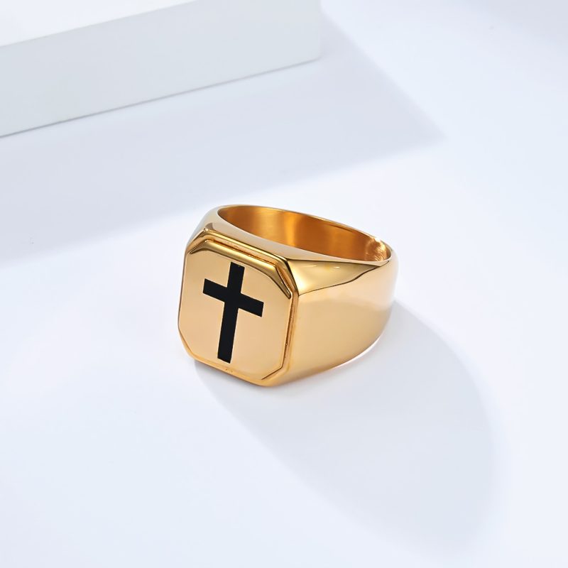 Hiphop Polished Stainless Steel Enamel Cross Ring