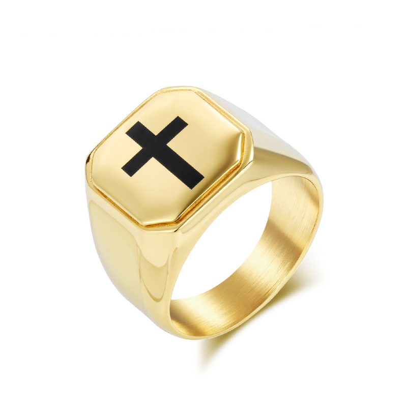Hiphop Polished Stainless Steel Enamel Cross Ring