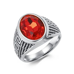 Men's Stainless Steel Oval Faceted Gemstone Ring