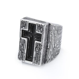 Hip-Hop Style Antique Stainless Steel Cross Ring