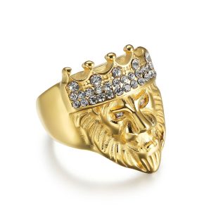 Men's Stainless Steel Jewelry Crystals Lion Crown Ring