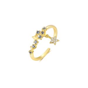 13.3mm 925 Silver Diamond Stars Ring