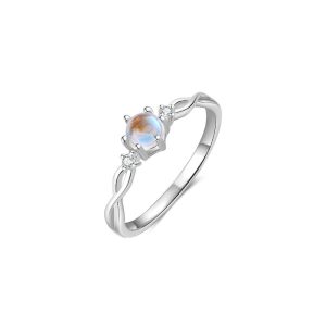 5.8mm 925 Silver CZ MoonStone Ring