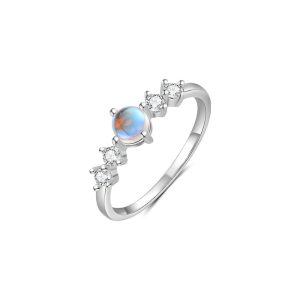 6.4mm 925 Silver Diamonds MoonStone Ring
