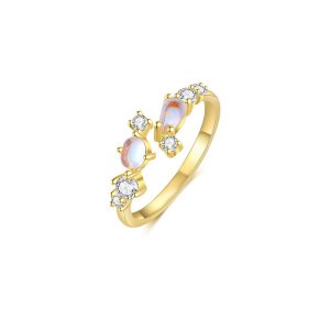 925 Silver Teardrop Oval CZ MoonStone Ring