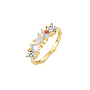 925 Silver Teardrop MoonStone Hearts Ring