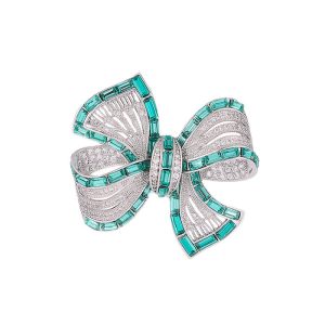 42mm Brass Jewelry Green Diamonds Bowknot Brooch
