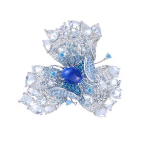 50mm Brass Jewelry Blue CZ Flower Brooch