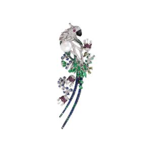 7cm Brass Jewelry Pearls CZ Pearls Parrot Brooch