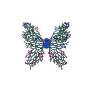58mm Brass Jewelry Hollow Green CZ Butterfly Brooch