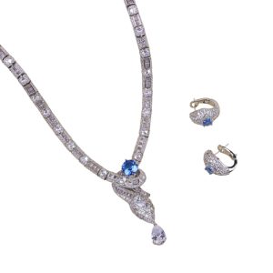 Brass Jewelry White CZ Snake Necklace Earrings Set