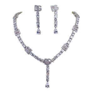 Brass Jewelry CZ DG Choker Necklace Earrings Set