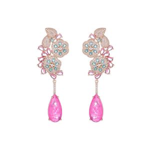 Brass Jewelry Teardrop CZ Flowers Stud Earrings