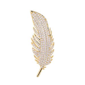 Brass Jewelry 44mm CZ Feather Brooch