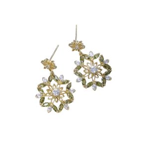 Brass Jewelry Light-green CZ Flower Stud Earrings