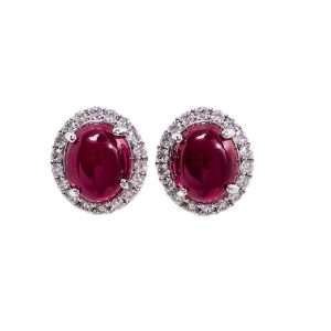 Brass Jewelry Oval Red Ruby Stone Stud Earrings