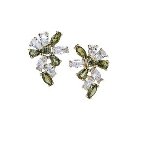 Brass Cubic Zirconia Flower Stud Earrings