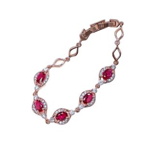 Rose-gold Brass Red Eye-shaped CZ Stones Bracelet