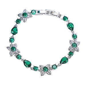 Brass Teardrop CZ Stones Flower Bracelet