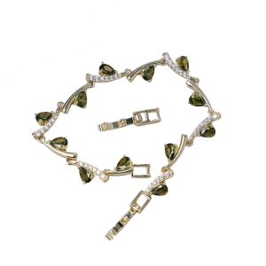 Brass Jewelry Teardrop Green Diamonds Leaf Bracelet