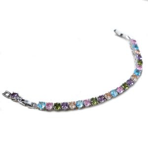 Rhodium-plated Brass Multi-colors Diamond Bracelet