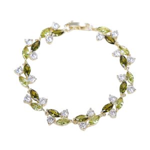 14k Gold-plated Brass Green Diamond Leaves Bracelet