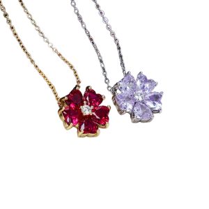 Brass Jewelry Colored Diamond Flower Pendant Necklace