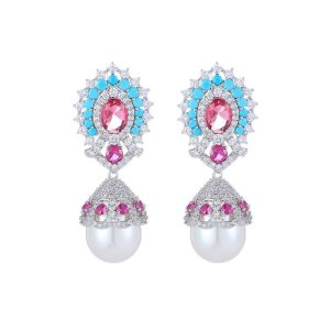 Brass Jewelry Pearls CZ Teardrop Stud Earrings