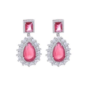 Brass Jewelry Colored CZ Teardrop Stud Earrings