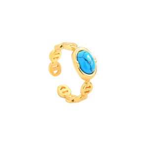 Brass Jewelry 8mm Blue Turquoise Opal Ring