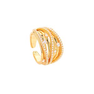 Brass Jewelry 15mm Hollow CZ Stripes Ring