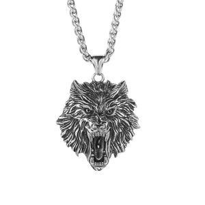 Viking Stainless Steel Antique Wolf Pendant Necklace