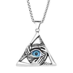 Viking Stainless Steel Triangle Devil Eyes Pendant Necklace