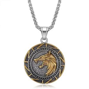 Viking Stainless Steel Leopard Circle Pendant Necklace