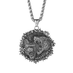 Viking Stainless Steel Couple Wolfs Pendant Necklace