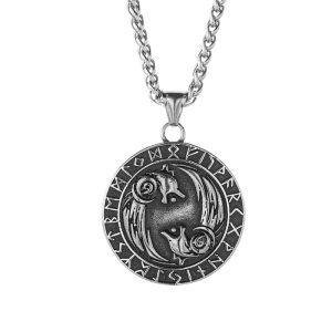 Viking Stainless Steel Antique Wolfs Pendant Necklace