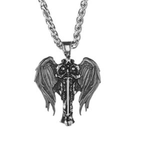 Viking Stainless Steel Owl Wings Pendant Necklace