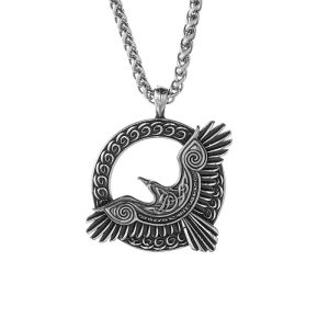 Viking Stainless Steel Eagle Circle Pendant Necklace